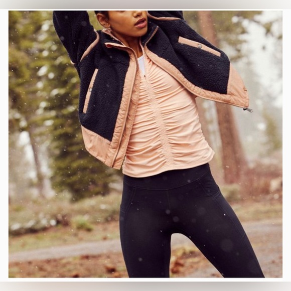 NWT Free People FP Movement Courtside Fleece Jacket in Black & Peach Bark Combo - Picture 7 of 14
